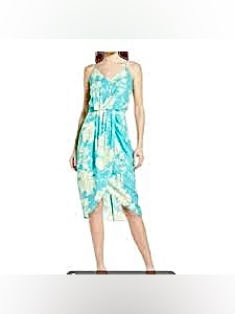 Chelsea28 Aqua Floral Spaghetti-Strap Faux Wrap Midi Dress. Size Small